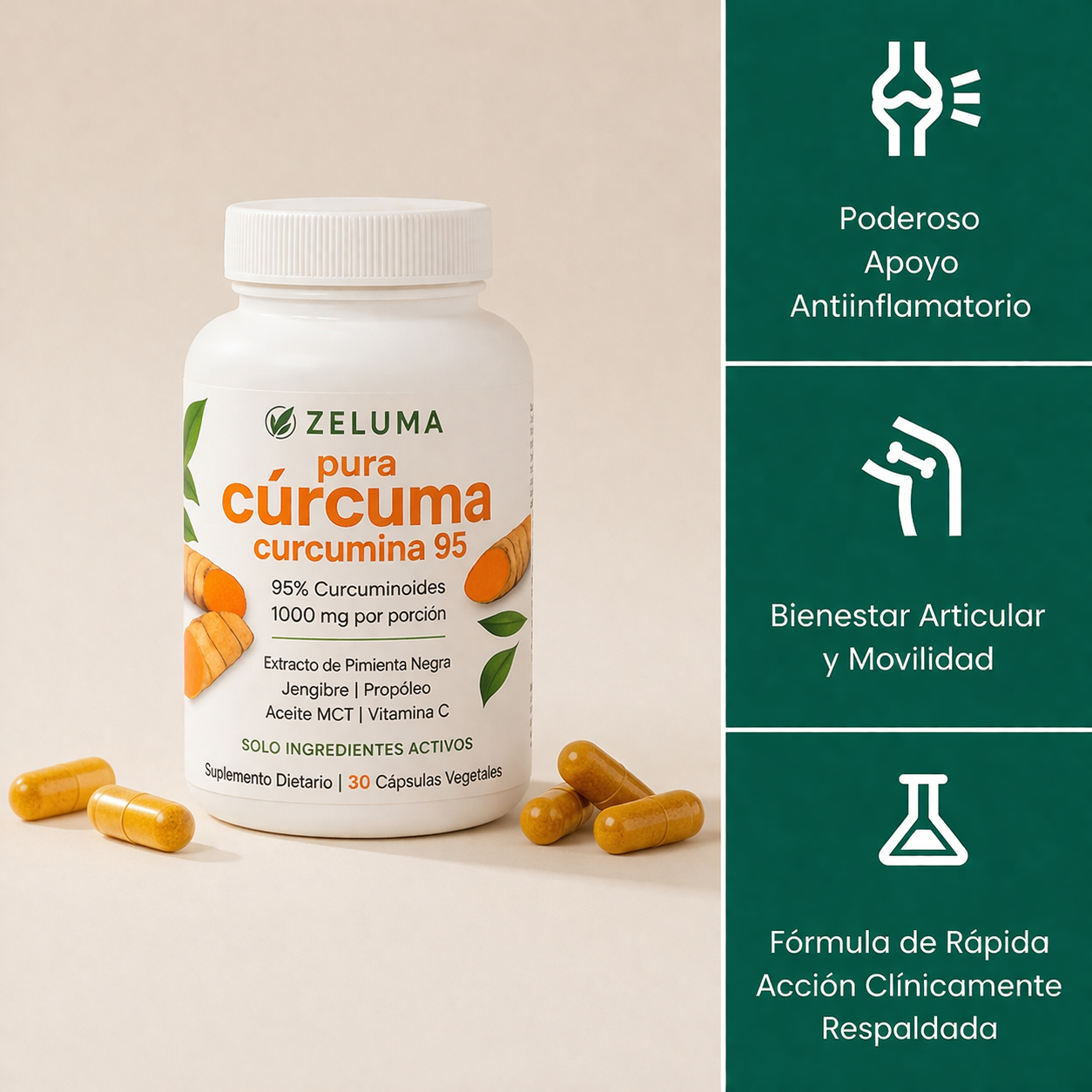 Cápsulas de cúrcuma y curcumina (1000 mg)