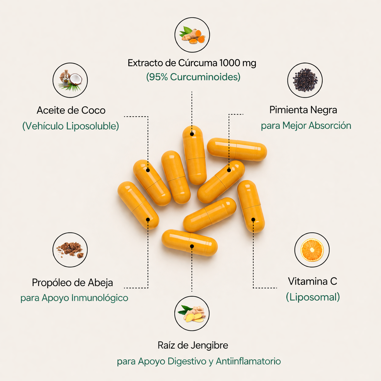 Cápsulas de cúrcuma y curcumina (1000 mg)